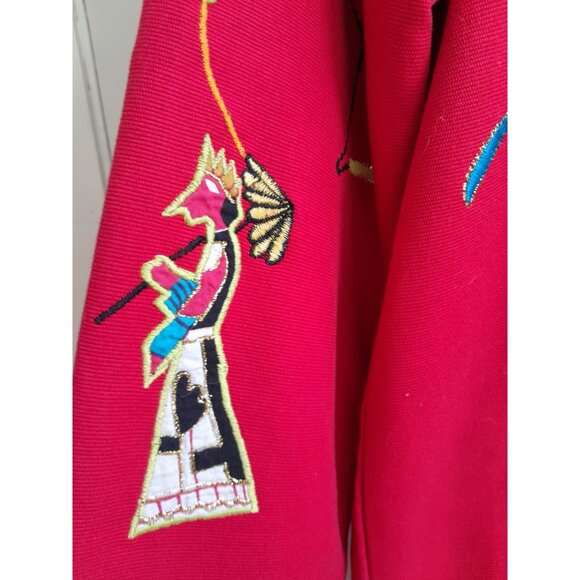 Vintage Patchington Aztec Tribal Embroidered Wearable Art Jacket Red Size M - Picture 12 of 16
